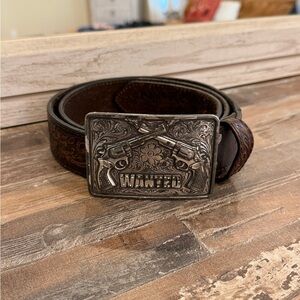 Brown Leather Belt with Silver Western Buckle